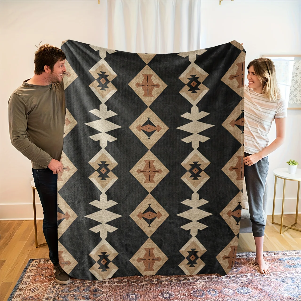 Desert Weave Flannel Throw Blanket Soft Aztec Pattern Design All Season Cozy Comfort for Southwestern Decor Gift