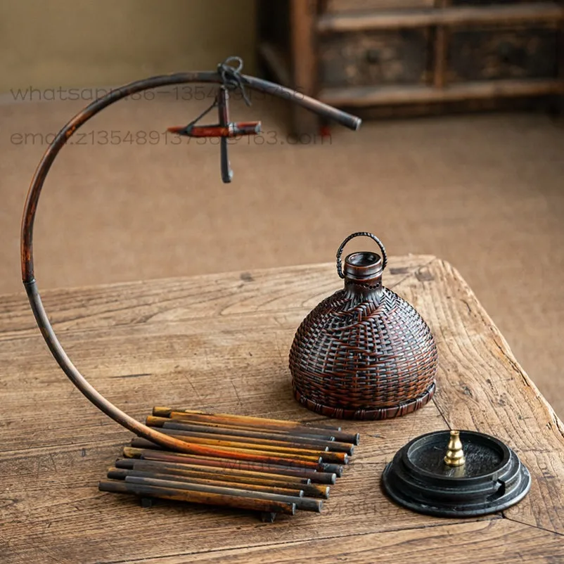 Bamboo retro incense burner Indoor aromatherapy burner Antique home incense insert tea ceremony ornament pendant incense