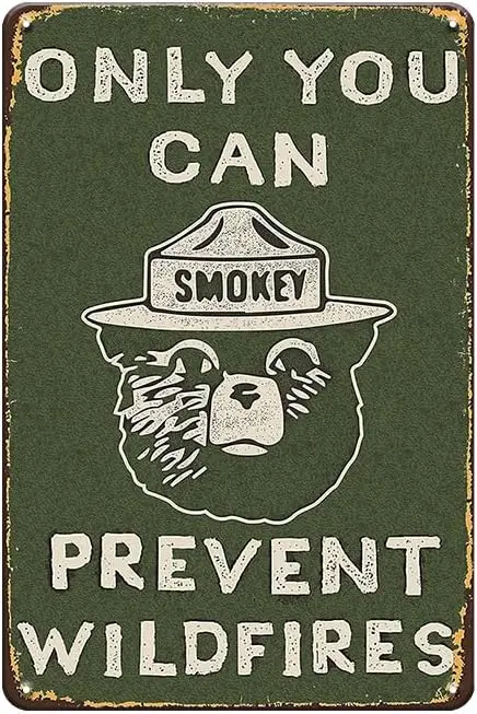 Letrero de metal vintage Smoky the Bear: solo puedes prevenir incendios silvestres, hojalata retro divertida para el hogar, garaje, patio, exterior, cueva de hombre W