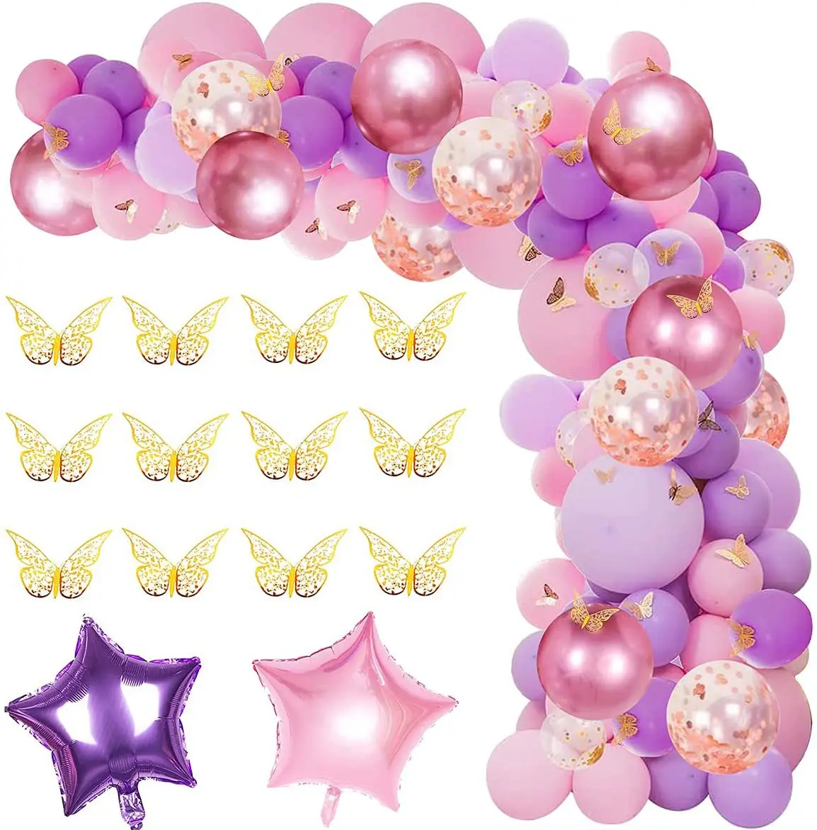 

Purple Balloon Chain Kit 129pcs/set Golden Butterfly Balloons Star Birthday Balls Christening Decoration and Accessories Girl