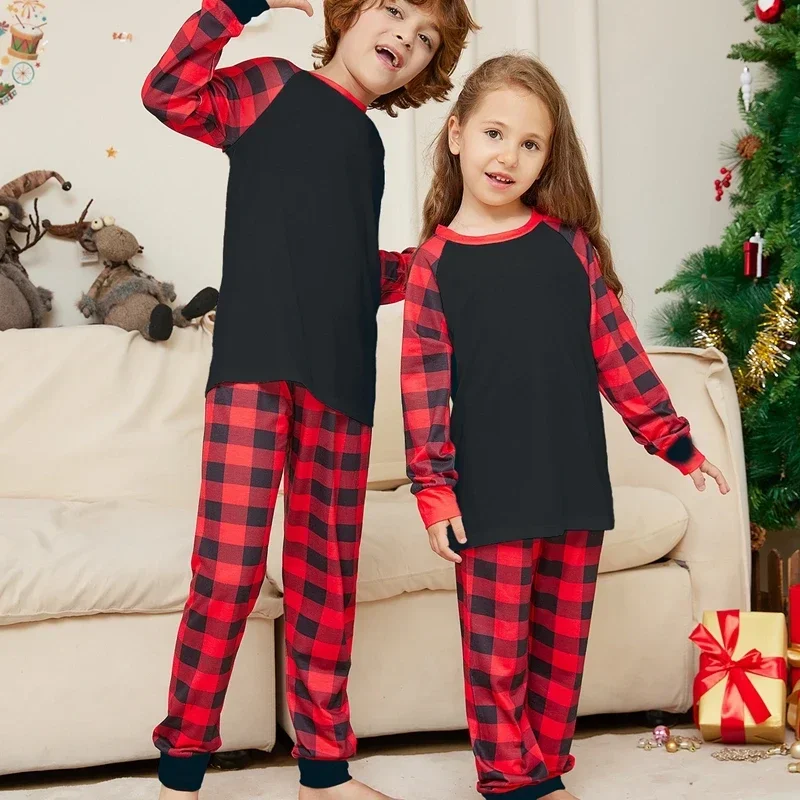 2024 New Year Clothes Christmas Matching Outfits Mother Father Kids Pajamas Set DIY Plaid Clothing Sets Xmas Family Look Pyjamas