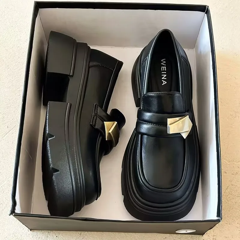 

2025 г., высококачественная популярная и универсальная удобная женская повседневная обувь на толстом каблуке, модные одинарные туфли с круглым носком