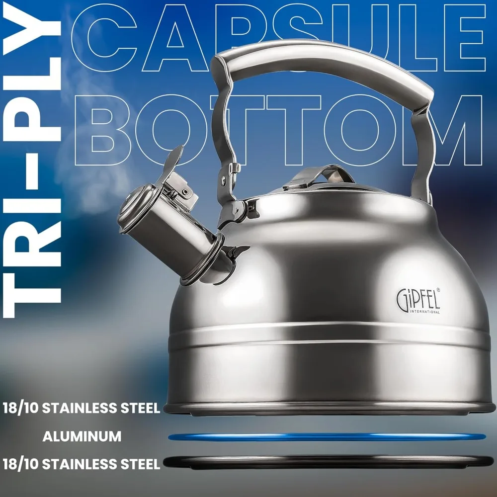 Whistling Tea Kettle Stovetop - Food Grade Stainless Steel Teapot for Stove Top with Ergonomic Handle for Gas