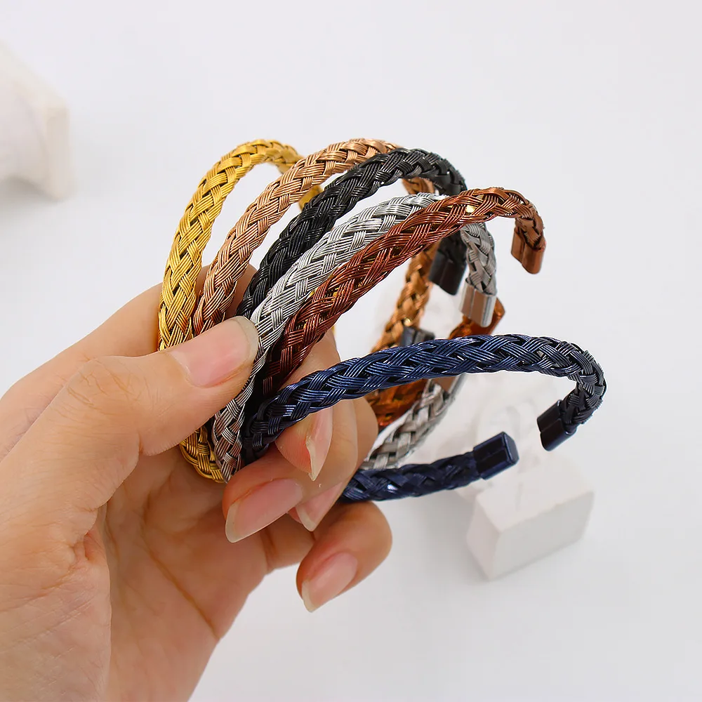 DIY accessories Simple and versatile stainless steel twist braid steel wire opening bracelet braided mesh bracelet foreign trade