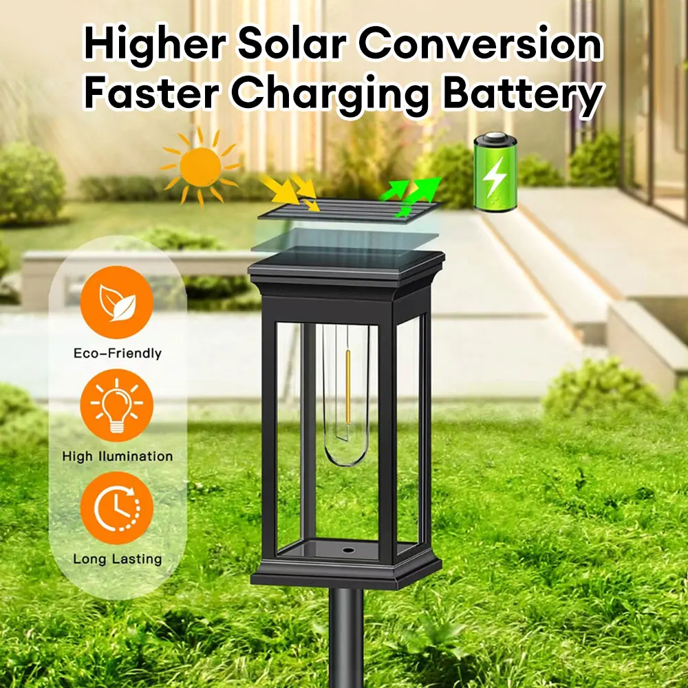 LED Solar Pathway Lights com filamento de tungstênio, lâmpada impermeável, lâmpada Paisagem ao ar livre para quintal, gramado, garagem, passarela, jardim, 2PCs