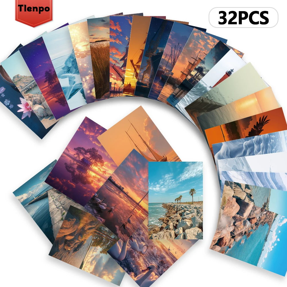 32개, 고화질 바다 풍경 엽서, 인사말 카드, DIY 엽서, 장식품, 수집품 및 선물용