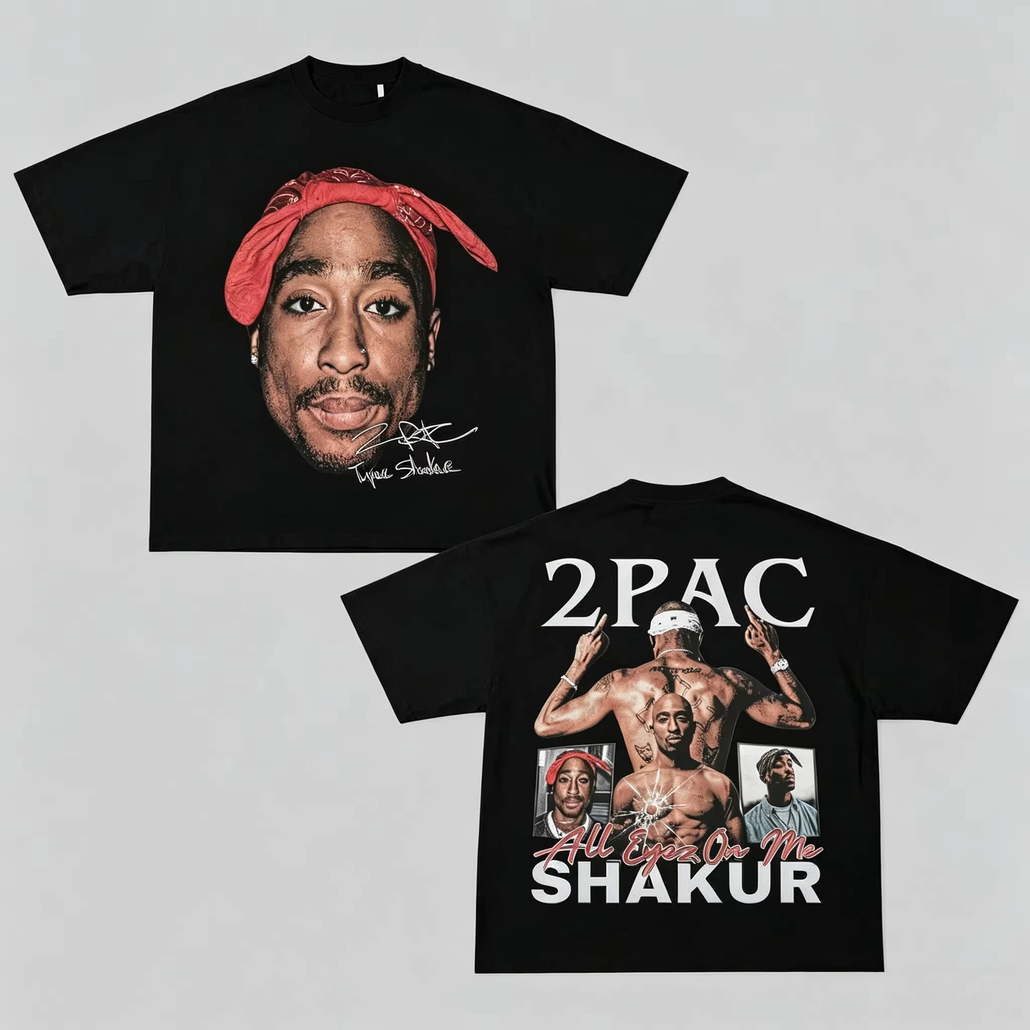 2pac Shakur Pattern T-shirt Double-sided Rap Hip-hop Tribute T-shirt 2026 Summer Neutral Loose Cotton Sports Shirt Punk Y2k