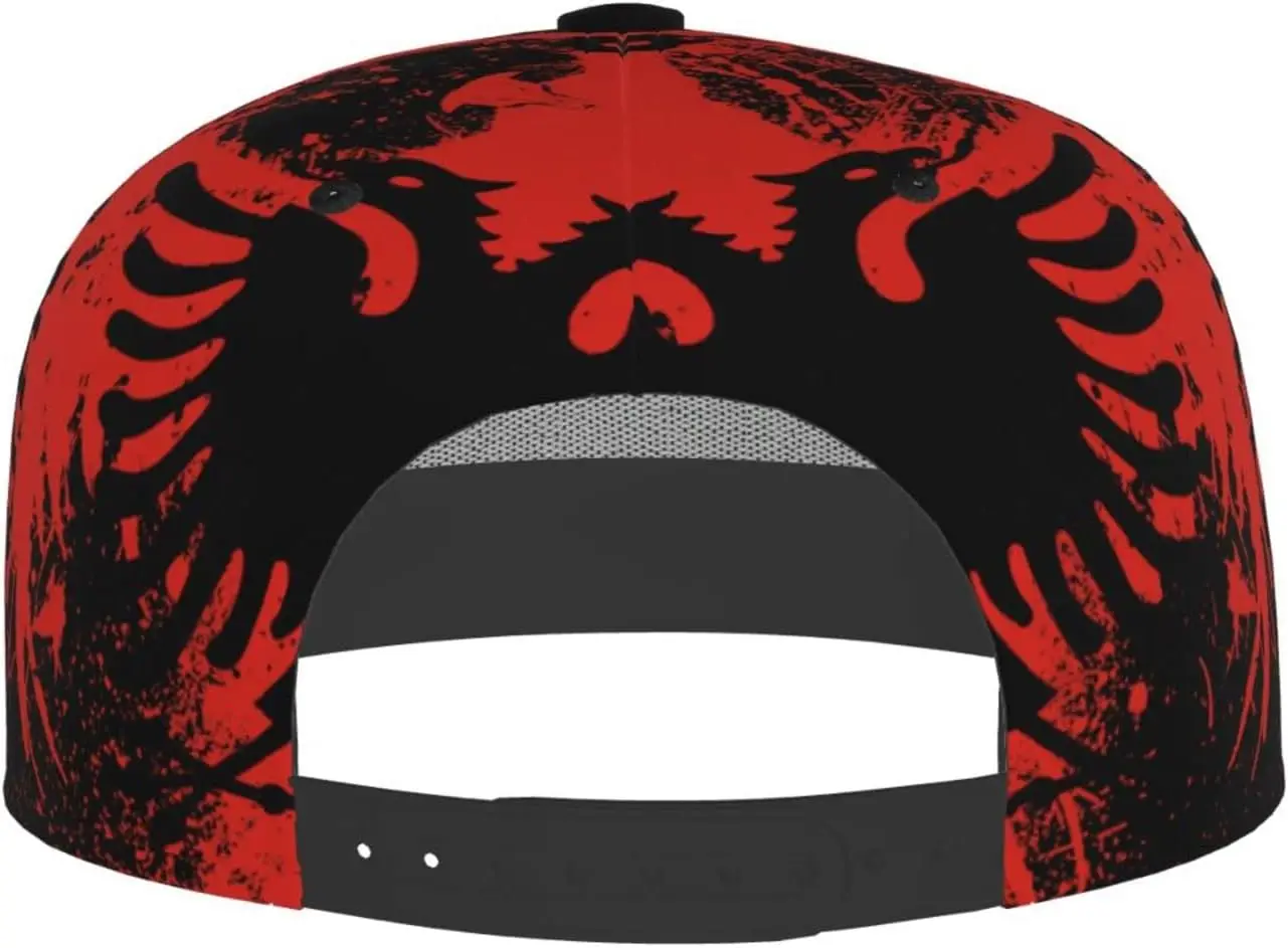 Albanian Flag Pattern Flat Bill Hat, Unisex Snapback Baseball Cap Hip Hop Style Flat Visor Blank Adjustable Black
