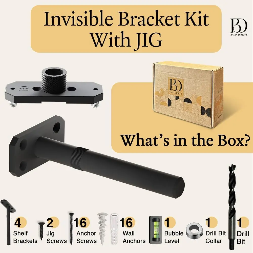 Robuste 5 schwebende Regalhalterungen mit 3/4-Stange, 4er-Pack – verdeckte Halterung für Heimregale