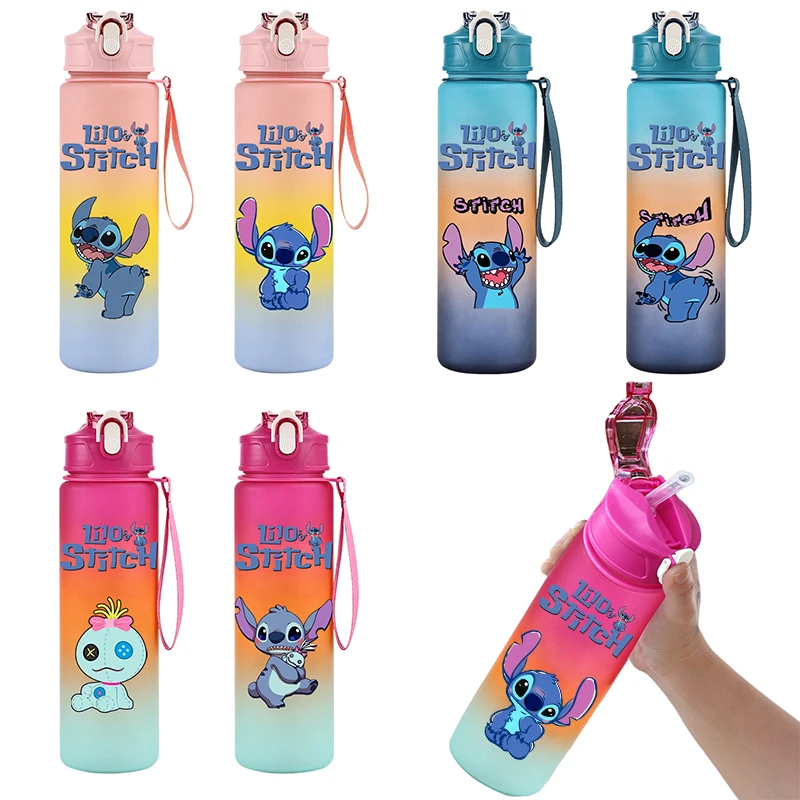 750 ml Disney Lilo Stitch Wasser Tasse Anime Tragbare Kinder Nette Kunststoff Cartoon Outdoor Sport Große Kapazität Wasser Flasche Geschenk