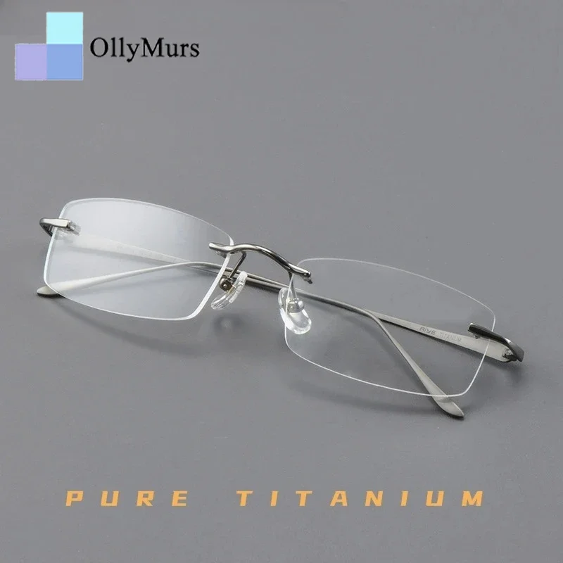 

OLLYMURS Ultralight Fashion Business Premium Pure Titanium Eyeglasses Luxury Men's Optical Prescription Rimless Glasses Eyewear