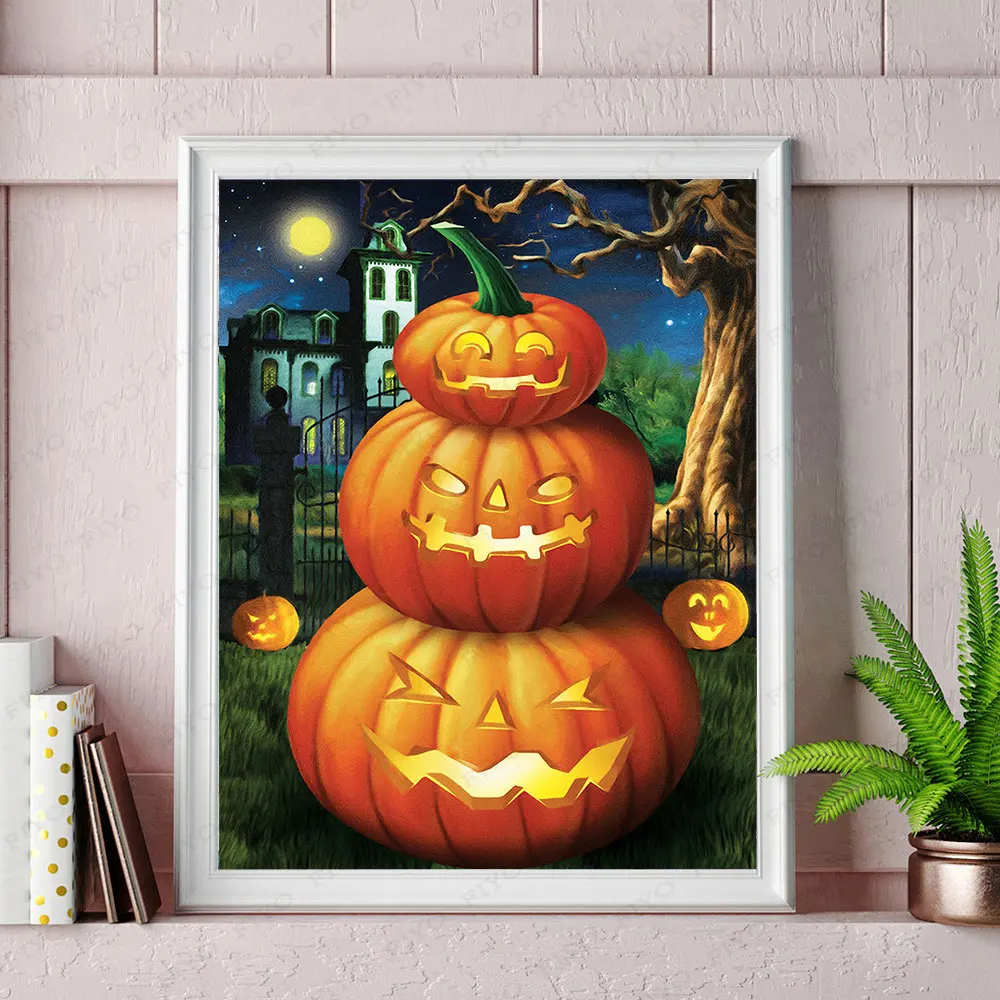 5D DIY Diamond Painting Halloween Pumpkin Full Diamond Mosaic Art Embroidery Kit Rhinestone Picture Cross Stitch Home Decoration