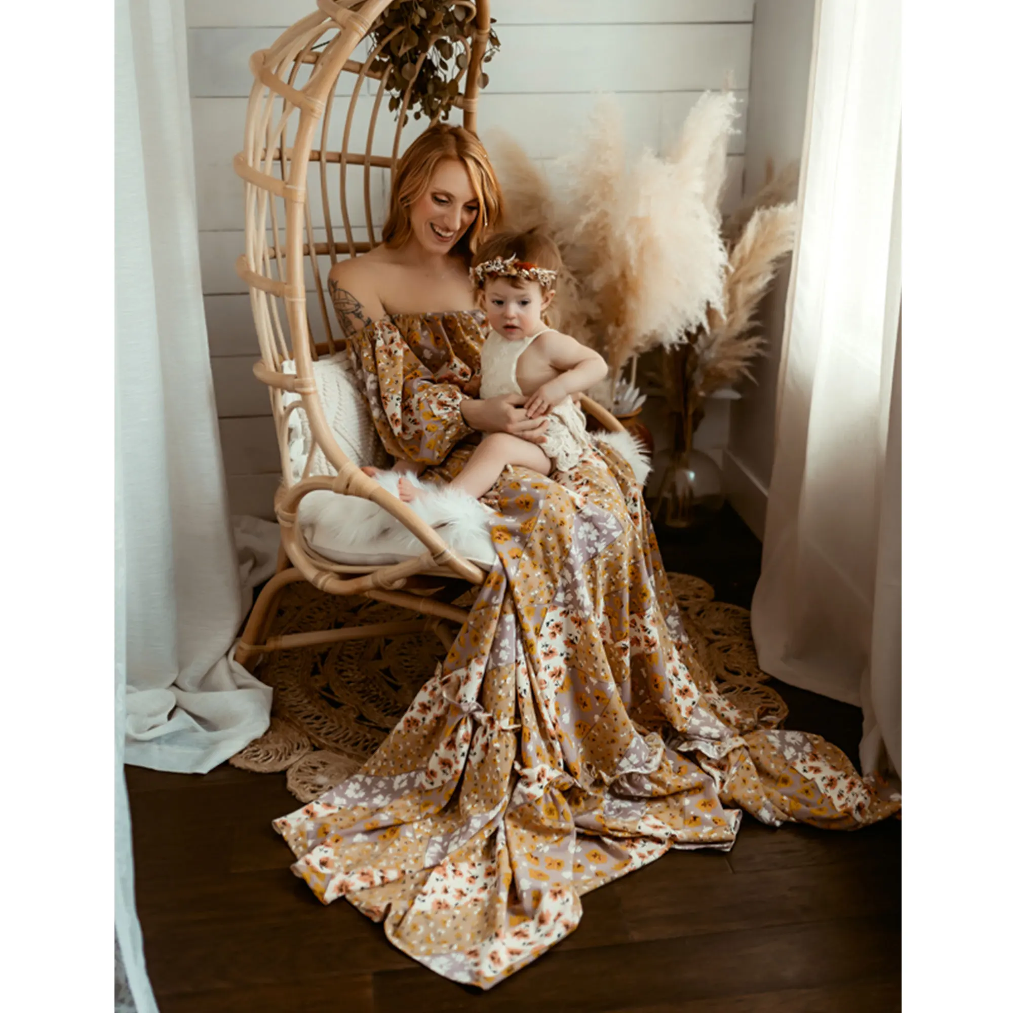 Don&Judy Boho Floral Off Shoulder Top And Skirt Set Maternity Photography Dress Sexy Side Split Vintage Pregnant Photoshoot Gown