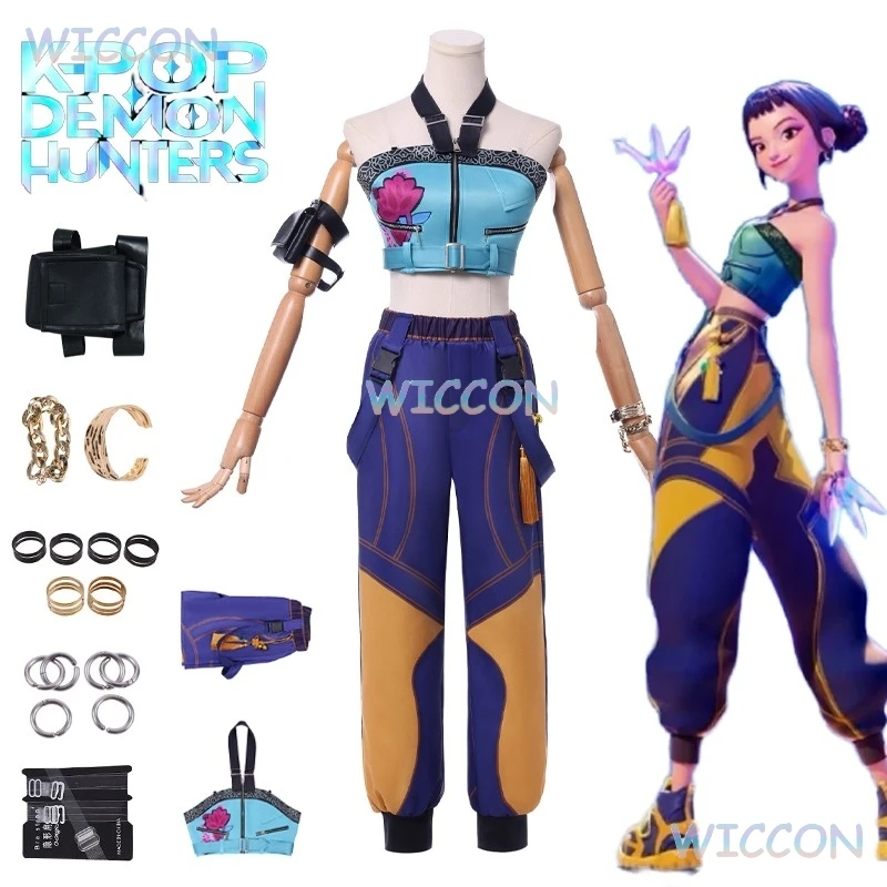 

Костюм для косплея Zoey, костюм K-Pop, Zoey Demon Hunters, сценический сексуальный топ, брюки, женский костюм на Хэллоуин для девочек, групповой идол, наряд для ролевых игр