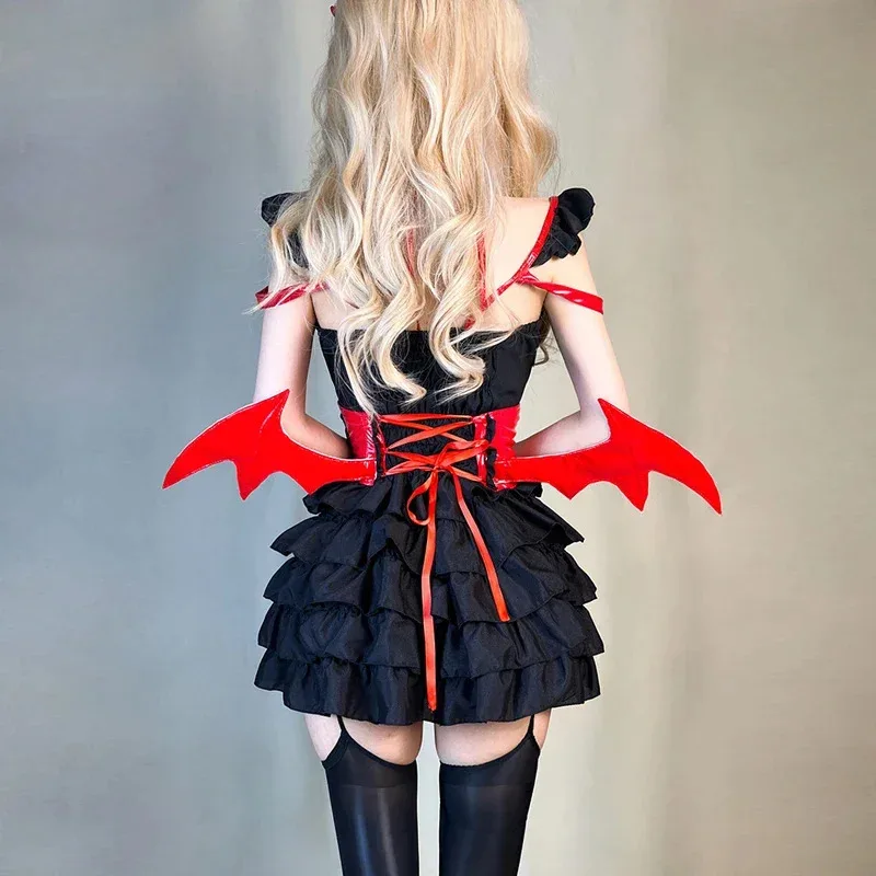 زي فتاة الشيطان للهالوين زي تنكري أنثى ليلة قزم ماجيك أجنحة الشيطان الصغير زي فستان مثير