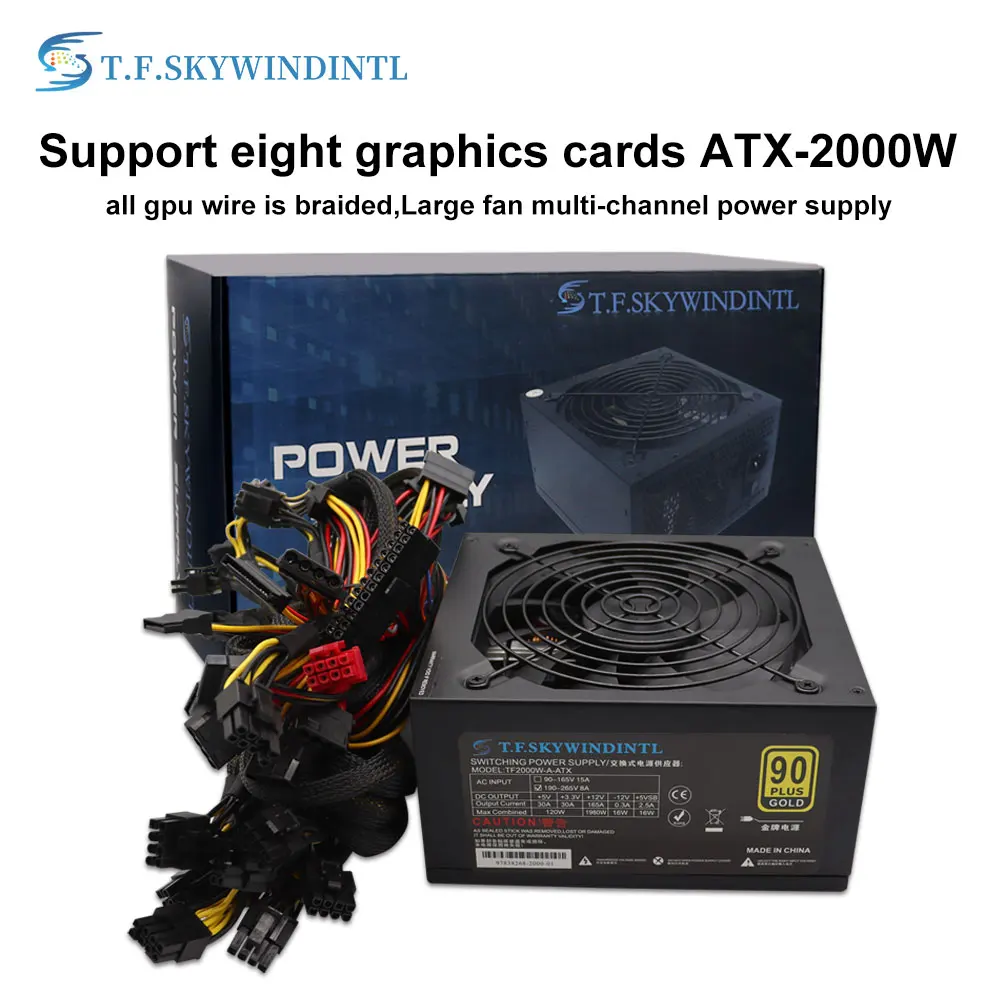 

Новый провод с сеткой для майнинга биткоинов ATX 2000 Вт, золотой источник питания 90 PLUS ETH, машина для майнинга с поддержкой 8 GPU карт PSU