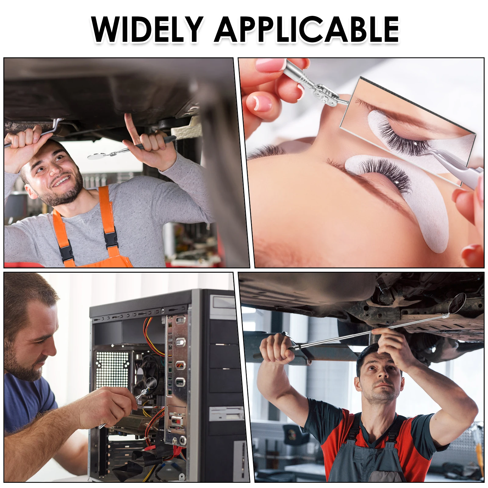 5 قطع 360 °   مرآة التفتيش ضبط مرايا تصغير تمديد أدوات ميكانيكي مرآة التفتيش مقبض تلسكوبي أدوات إصلاح