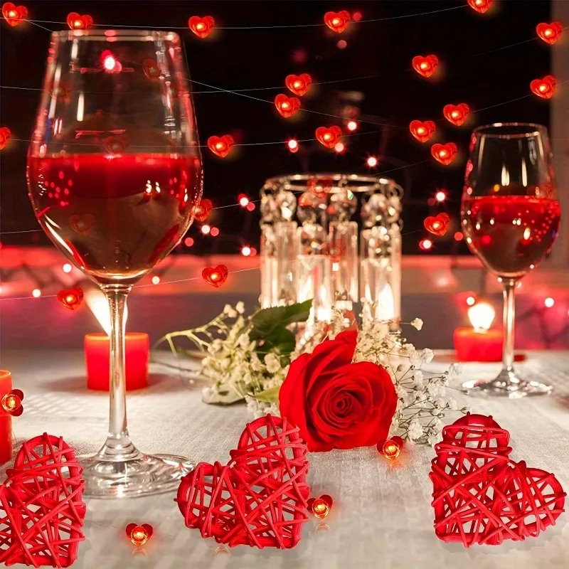 20pcs Heart Shaped Rattan Ball Decoration Valentine\'s Day Home Decoration DIY Filling Decoration Wedding Table Decoration (red)