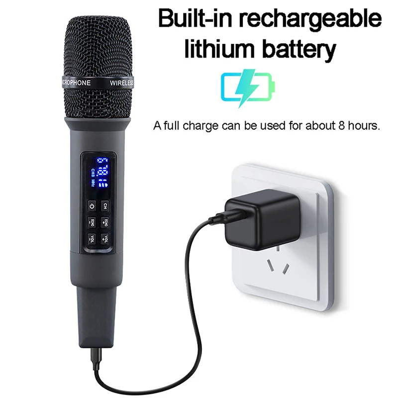 UHF Wireless Handheld Dynamic Karaoke Microphone Bluetooth Receiver Performing Professional Reverb High and Low Bass