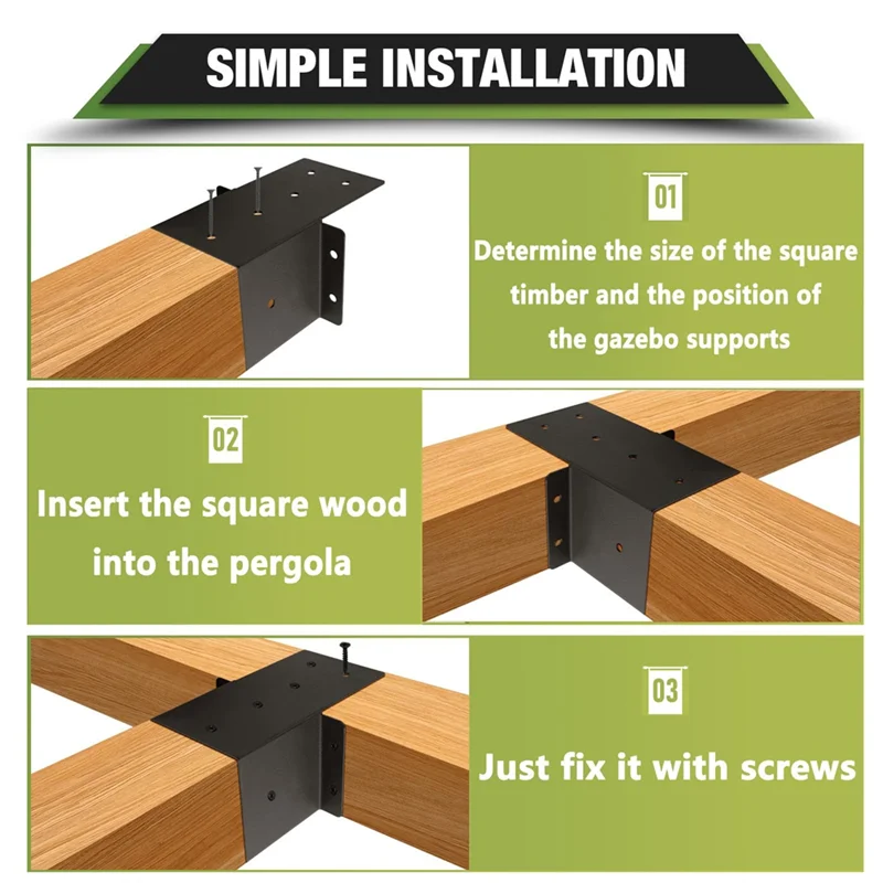 

4 Pcs Pergola Brackets 4X4in ( Actual 3.6 "X 3.6") Rafter Post Brackets Pergola Kit, Gazebo Brackets Wall Mount Bracket