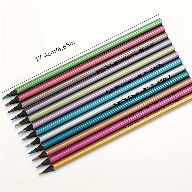 Roise 12 Color Metallic Colored Pencils Drawing Sketching Set Coloring Colour Pencils Profession Art Supplies For Artist