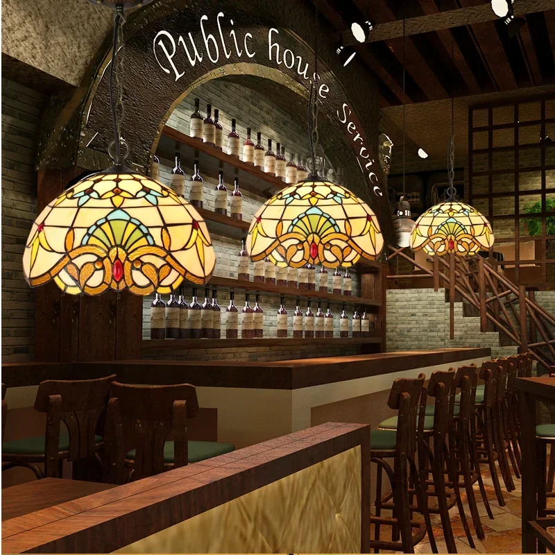 Американские красочные подвесные светильники Тиффани для кухни, столовой, кафе, прихожей, спальни, гостиной, стеклянная люстра E27, домашний декор