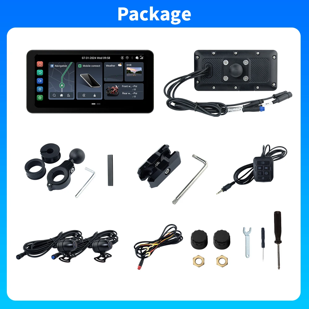 EKIY 6.3 "Tela de exibição de navegação GPS sem fio CarPlay Moto Android Auto Android 12 Painel digital portátil para motocicleta