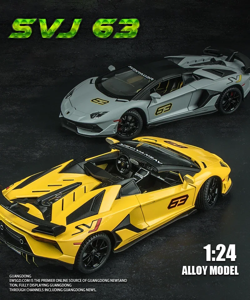 1:24 Lamborghinis Aventador SVJ63 Alloy Car Model Diecasts Metal Vehicle Simulation Sound Light Pull Back Car Toys For Children