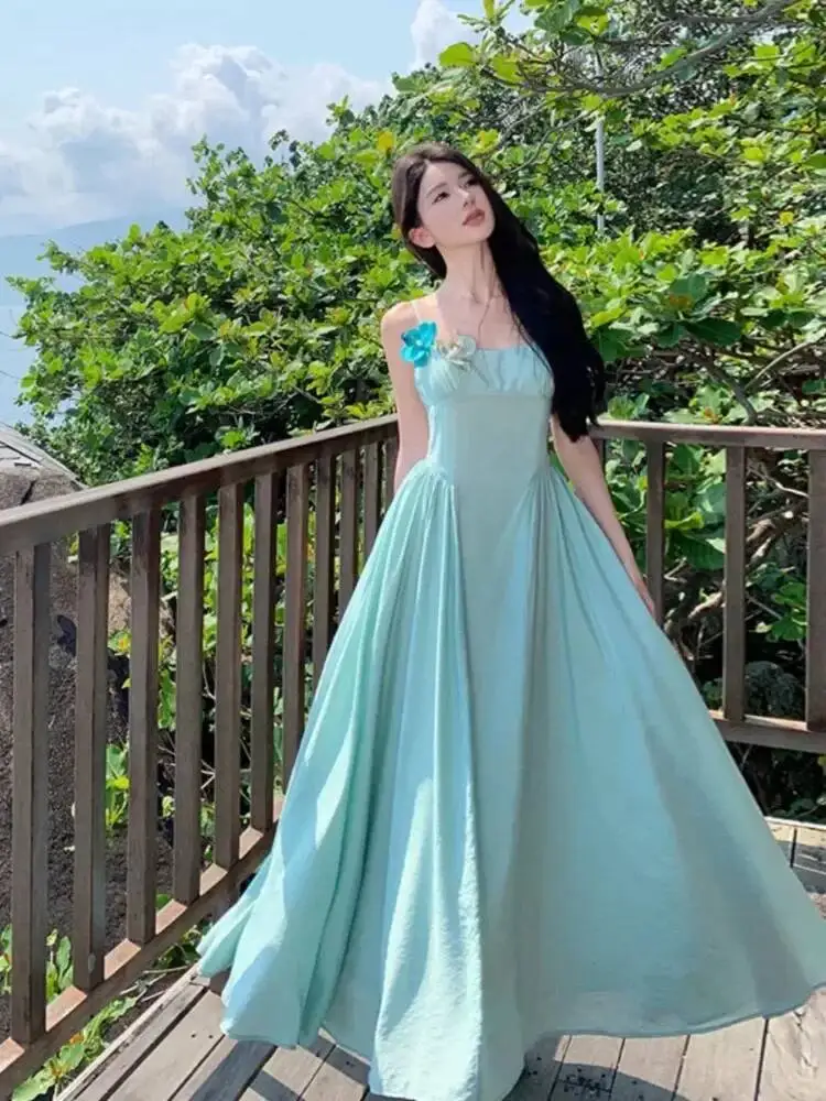 

Beautiful Summer Holiday Fairy Tunic Waist A-Line Ankle-Length Beach Dress Seaside Vacation Large Swing Long Vestidos