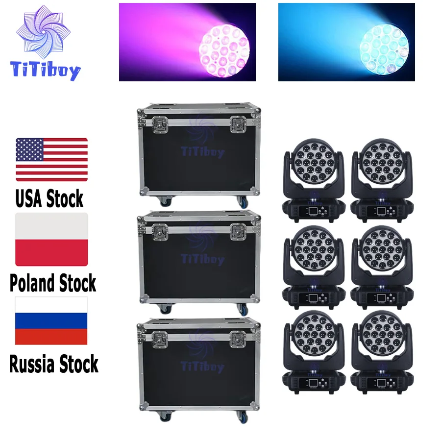 

0 Tax 6Pcs Dmx512 19X15W Led Wash Zoom Rgbw Moving Head Light 3 Road Case Stage Spot Light Lyre Wash Zoom Beam 19 CTO AURA 3