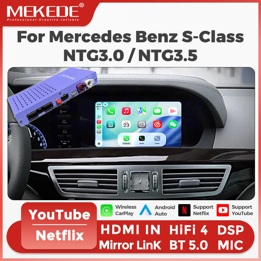 Image of MEKEDE Kabelloses CarPlay Android Auto OEM-Upgrade für Mercedes Benz NTG 3.0 3.5 W221 S-Klasse W221 CL-Klasse 2006-2012 mit Mirror Link Airplay Car Play Rückfahrkamera AI BOX Upgrade-Modul