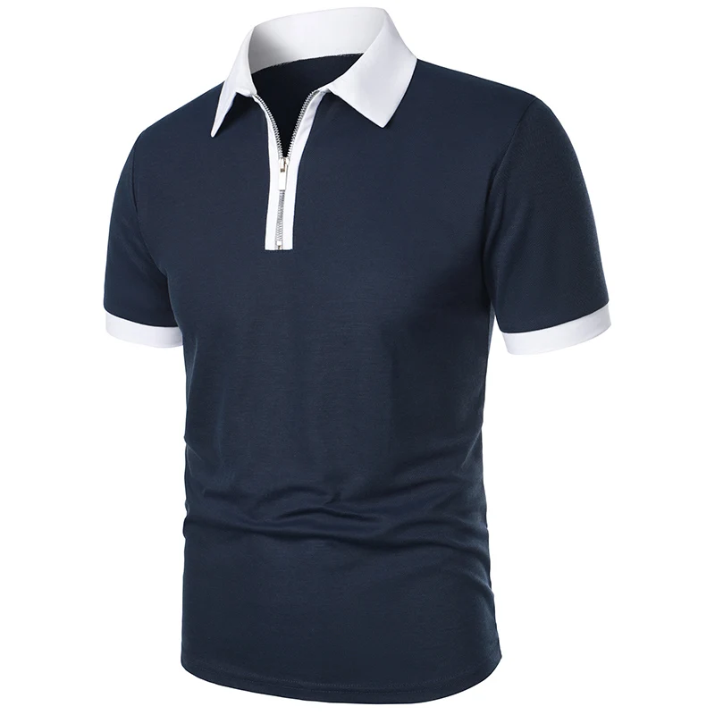 Men\'s Fashion Casual top Short Sleeve color with stylish zipper with men\'s lapel short sleeve top T-shirt Fashion short sleeve