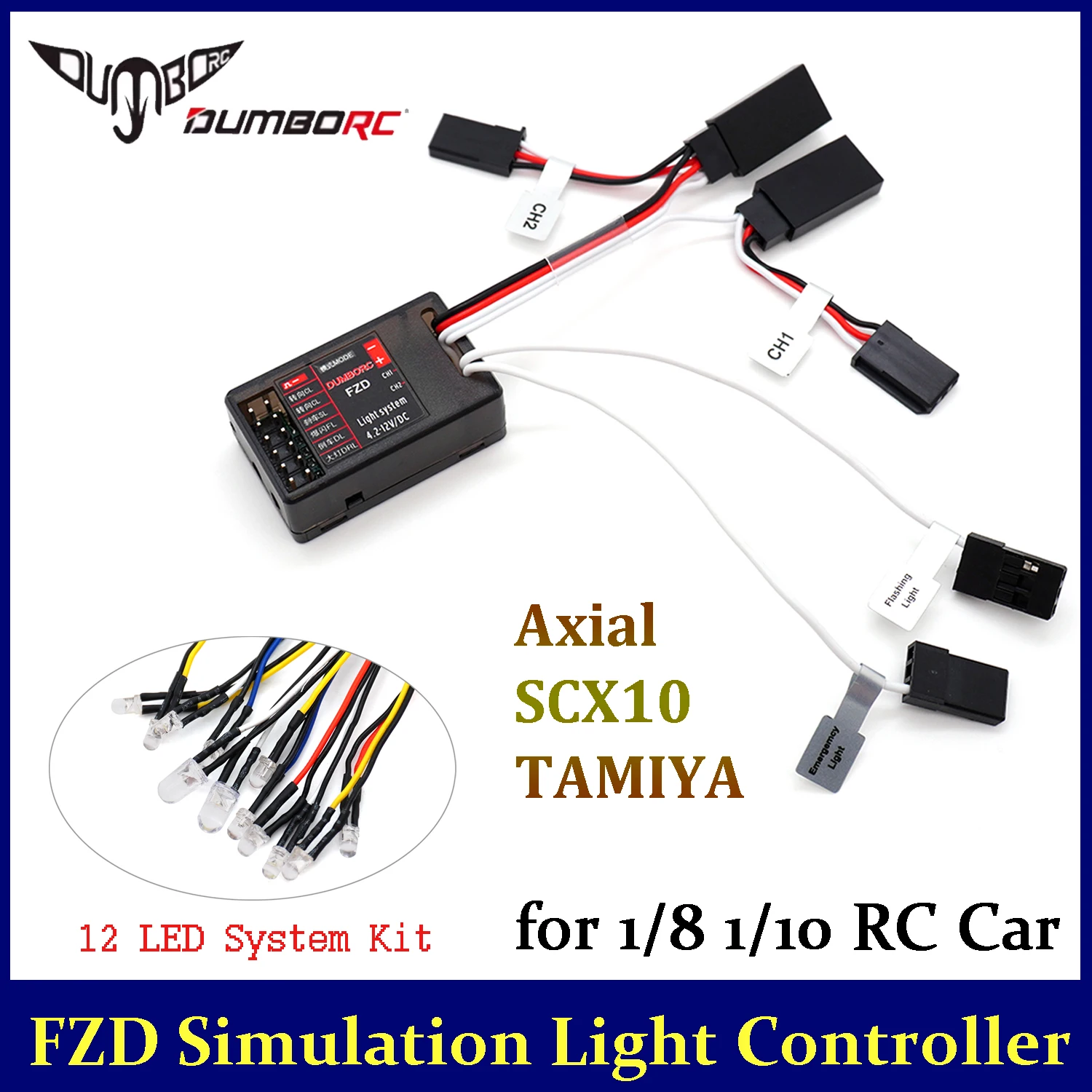 DUMBORC 1:8 1:10 RC Drift Car Accessories FZD Simulation Light Controller with 12 LED Light System Kit for TAMIYA Axial SCX10
