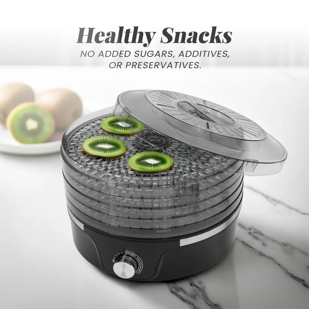 Voedseldroger Verstelbare temperatuur 5 dienbladen 350 W BPA-vrij Drogen Fruit Groenten Kruiden Vlees Snacks Vaatwasmachinebestendig