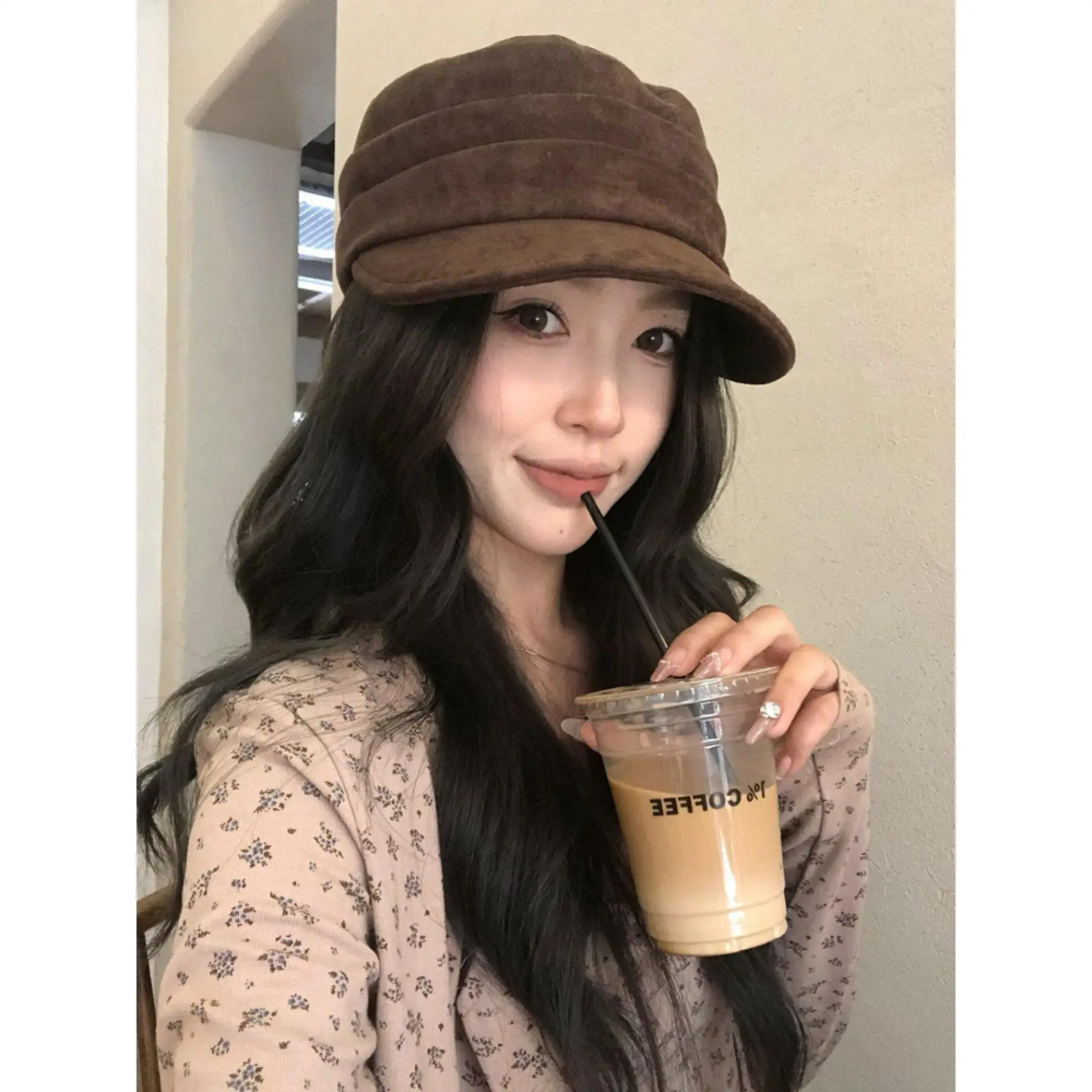 fashionable-retro-suede-beret-hat-women's-spring-autumn-flat-top-hat-equestrian-style-adjustable-soft-brim-foldable-cap
