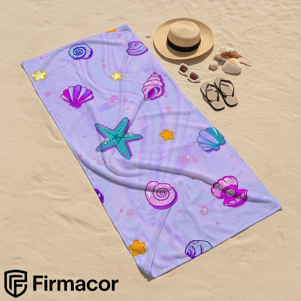 Purple Ocean Shells Cartoon Anime Beach Towel Microfiber Quick Dry Super Absorbent Soft Bath Towel for Kids Adults Travel
