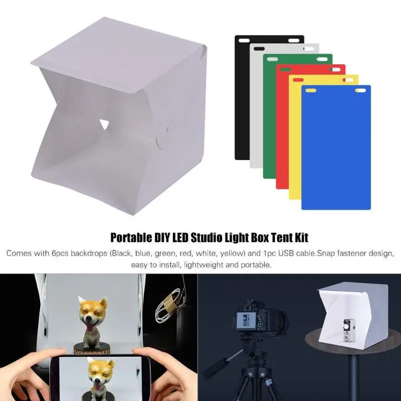 Portable LED Photo Studio Light Box Foldable Photography LED Photo Studio Tent USB Mini Light Box With 2/4/6 Color Backdrop