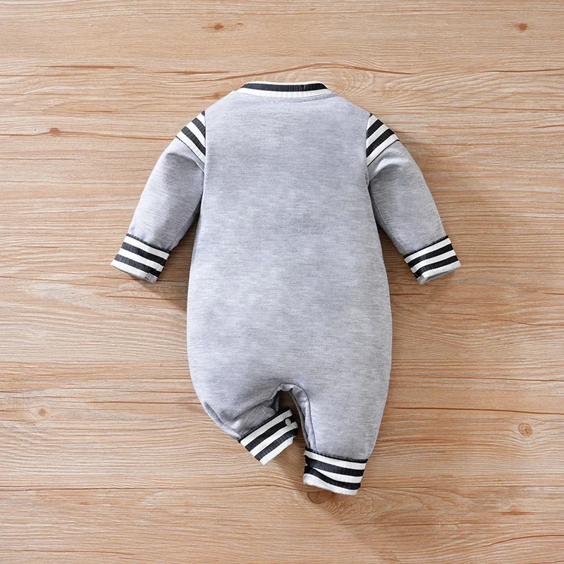 Newborn Baby Baseball Clothes 0 3 6 9 12 Months grey  Boston Long Sleeve Footies Toddler Boy Clothes Kids Jumpsuit Pyjama Bebe