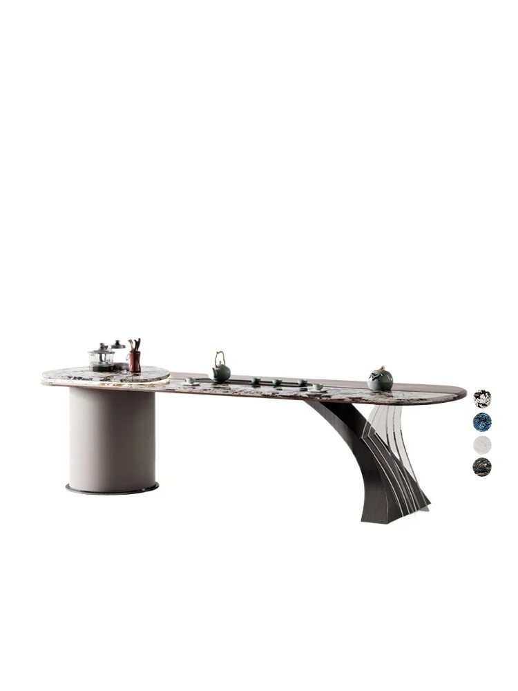 Qinyue tea table light luxury modern office high-grade ebony solid wood natural marble tea table