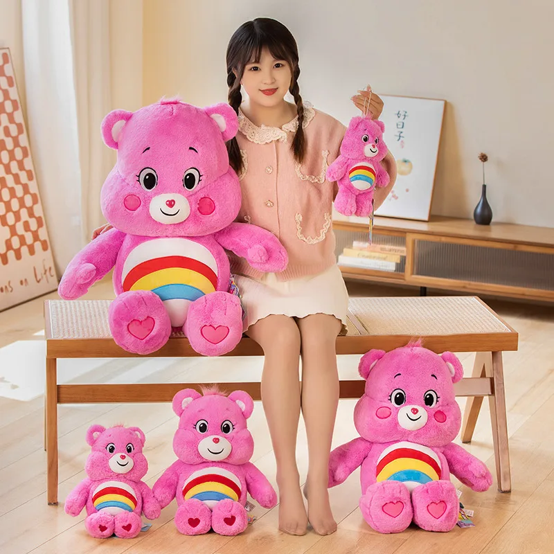 MINISO Carebears-Ours en peluche arc-en-ciel pour enfants, œil clignotant en colère bleu, jouet doux pour dormir, beurre en peluche, surprise, cadeaux d'anniversaire mignons