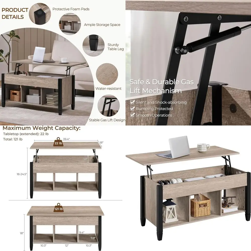 

Grey Coffee Table with Storage, 41 inch Long, Suitable for Living Room or Dining Area