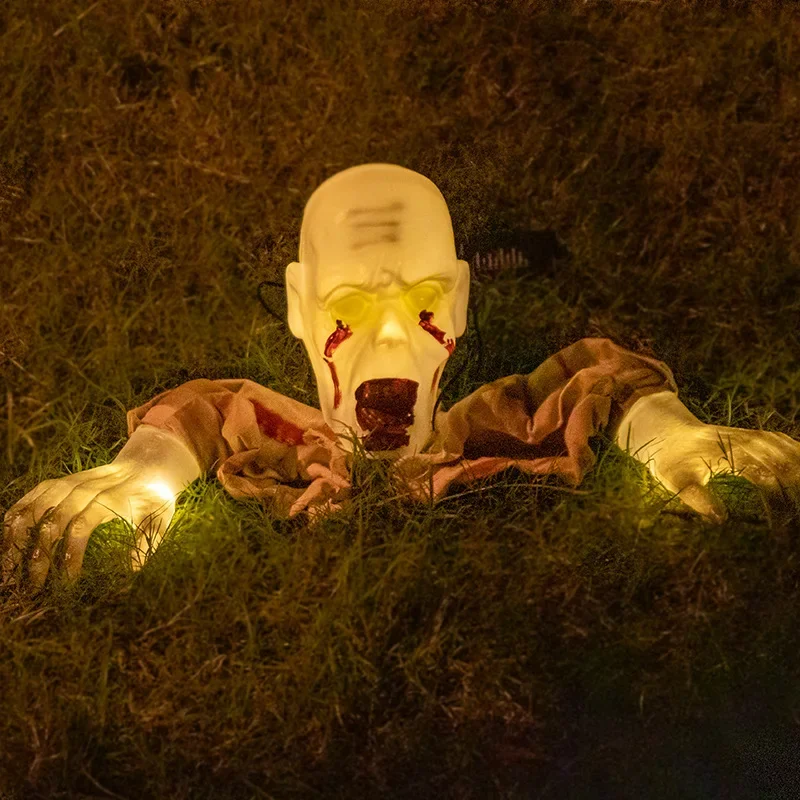 1PC Halloween Creepy Ghost Horror Ornament Glowing Skeleton Ground Plug Hands Set Warm Light Skeleton Decoration Street Lamp