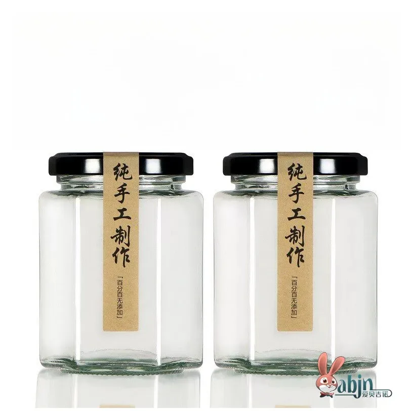 bouteille-en-verre-de-qualite-alimentaire-scellee-forme-hexagonale-pot-de-stockage-portable-pour-miel-sauce-piquante-gelee-de-poire-d'automne-et-pate-de-poivre