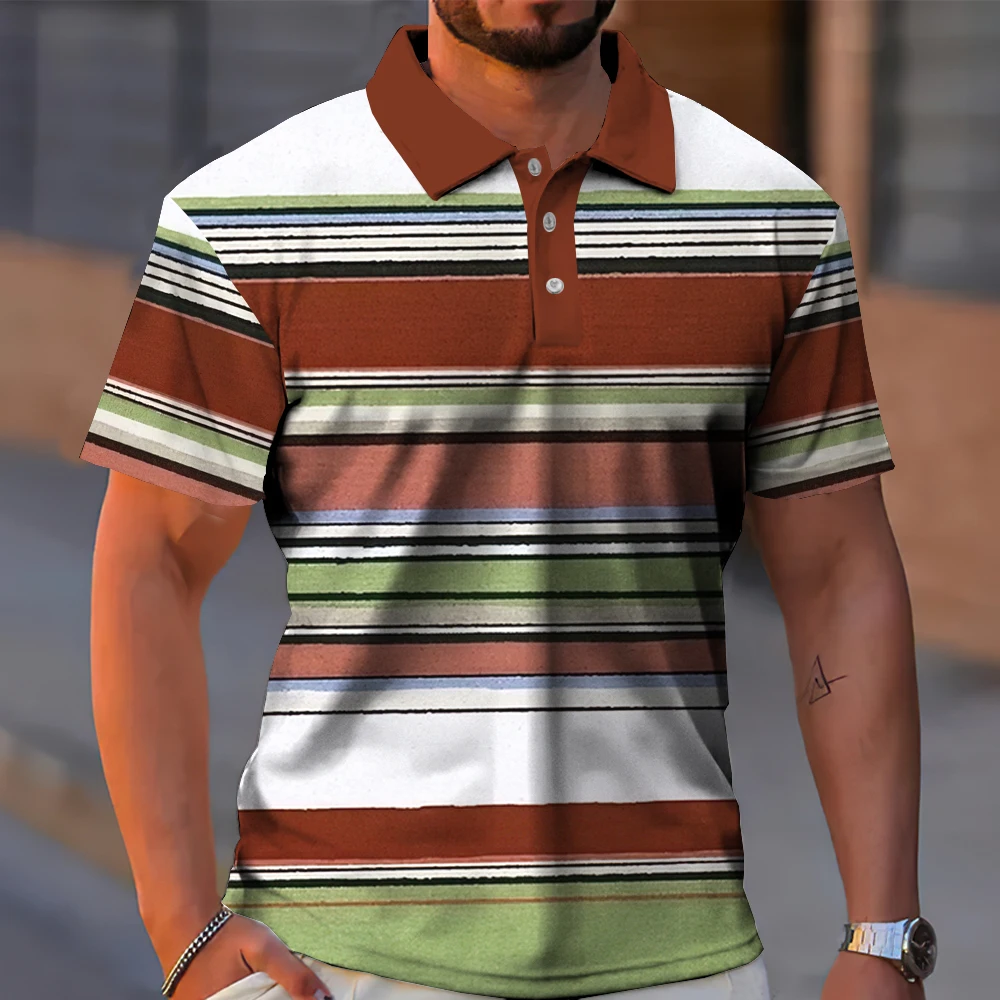 New Striped Men\'s Polo Shirt Summer Casual Short Sleeve T-Shirt For Men Golf Sport Shirts Loose Oversized Polo T-Shirt Top 2024