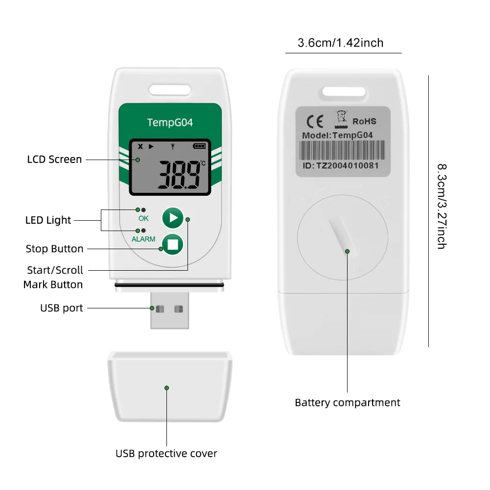 

USB-датчик температуры с функцией записи данных в форматах PDF и CSV, регистратор температуры с сигнализацией о превышении температуры для холодильного оборудования, холодовой цепи, транспортировки, лабораторий