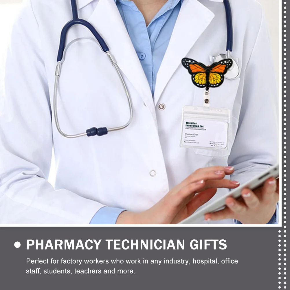 

4pcs Colorful Butterfly Badge Holder Retractable Id Card Clip For Nurse Doctor Work Badge Organizer Name Tag Reel Staff