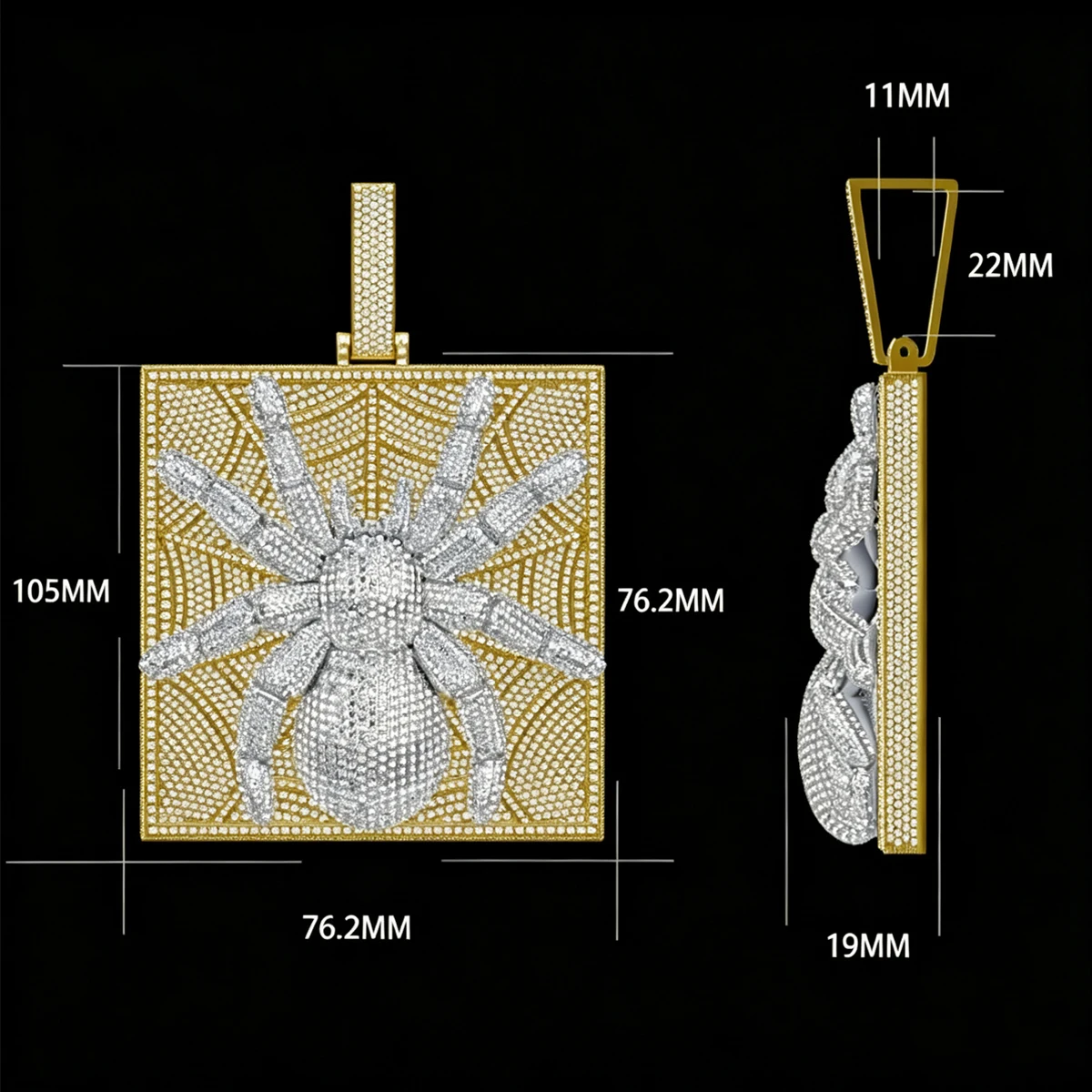 Bling Hip Hop 3D Spider Design Pendant Necklace For Men Women Shiny Sparkling CZ Charm 18K Gold Plated Chain Fine Jewelry Gift