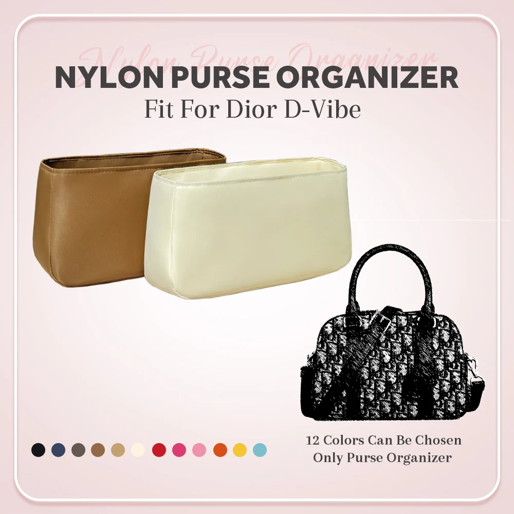 Nylon Purse Organizer Insert, Medium Slim Inside Bag In Bag Organizer Insert Fit for Dior D-Vibe Handbag Large Inner Liner Bag