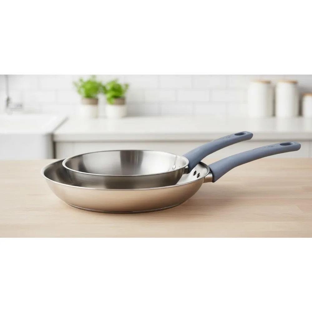 

Premium Stainless Steel Cookware Set, 2-Piece Induction Skillets, Oven Safe Pans for Home Chefs