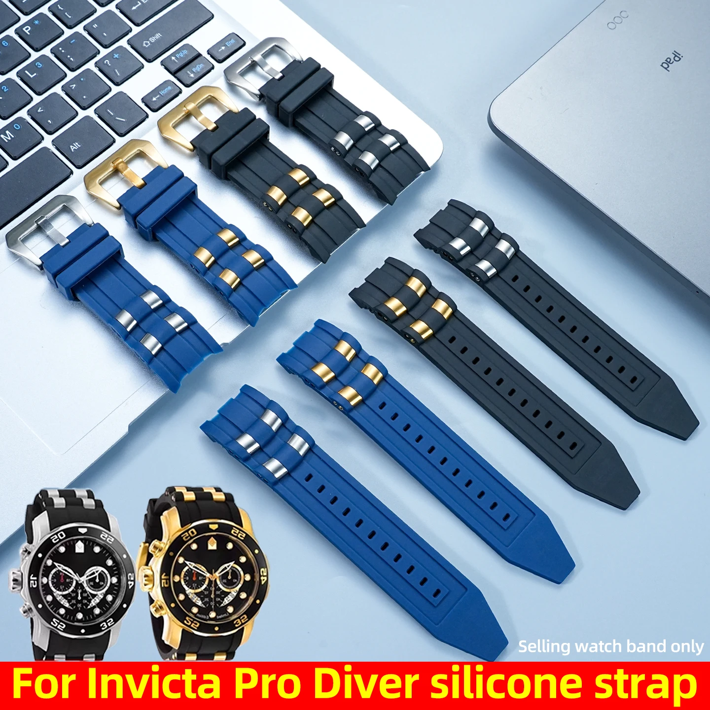 

26 мм изогнутый ремешок для часов Invicta Pro Diver, мужской резиновый ремешок для часов, металлические частицы, мягкий силиконовый спортивный ремешок для часов, аксессуары